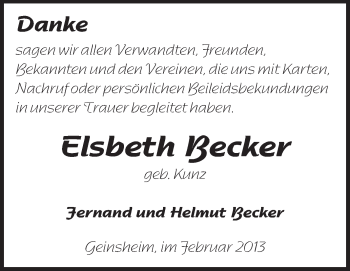 Traueranzeige von Elsbeth Becker von Rüsselsheimer Echo, Groß-Gerauer-Echo, Ried Echo
