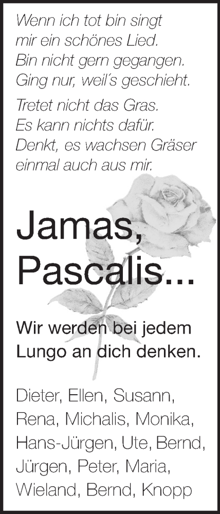  Traueranzeige für Pascalis  vom 26.02.2013 aus Darmstädter Echo, Odenwälder Echo, Rüsselsheimer Echo, Groß-Gerauer-Echo, Ried Echo