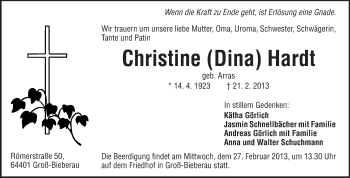 Traueranzeige von Christine Hardt von Echo-Zeitungen (Gesamtausgabe)