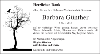 Traueranzeige von Barbara Günther von Echo-Zeitungen (Gesamtausgabe)