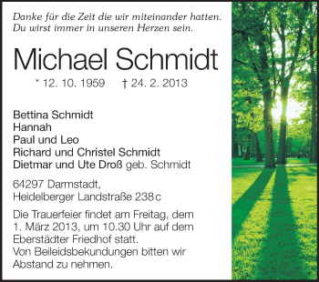 Traueranzeige von Michael Schmidt von Echo-Zeitungen (Gesamtausgabe)