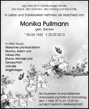 Traueranzeige von Monika Pullmann von Echo-Zeitungen (Gesamtausgabe)