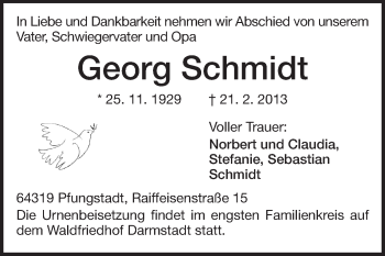 Traueranzeige von Georg Schmidt von Echo-Zeitungen (Gesamtausgabe)
