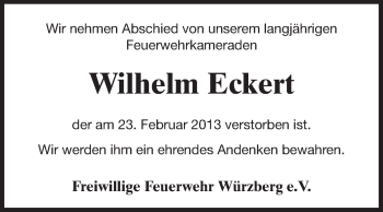 Traueranzeige von Wilhelm Eckert von Odenwälder Echo