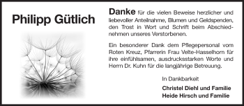 Traueranzeige von Philipp Gütlich von Rüsselsheimer Echo, Groß-Gerauer-Echo, Ried Echo