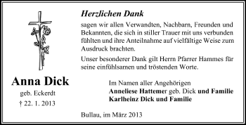 Traueranzeige von Anna Dick von Odenwälder Echo