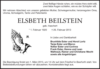 Traueranzeige von Elsbeth Beilstein von Odenwälder Echo