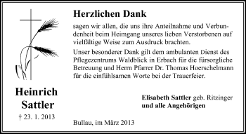Traueranzeige von Heinrich Sattler von Odenwälder Echo