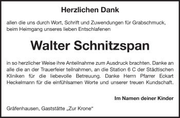 Traueranzeige von Walter Schnitzspan von Echo-Zeitungen (Gesamtausgabe)