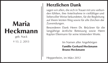 Traueranzeige von Maria Heckmann von Starkenburger Echo