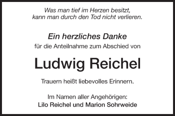 Traueranzeige von Ludwig Reichel von Echo-Zeitungen (Gesamtausgabe)