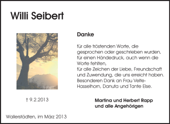 Traueranzeige von Willi Seibert von Rüsselsheimer Echo, Groß-Gerauer-Echo, Ried Echo