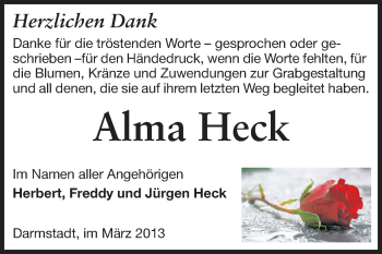 Traueranzeige von Alma Heck von Echo-Zeitungen (Gesamtausgabe)