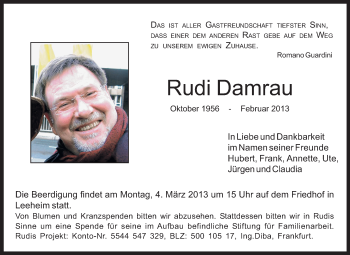 Traueranzeige von Rudi Damrau von Echo-Zeitungen (Gesamtausgabe)