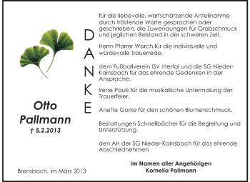 Traueranzeige von Otto Pallmann von Odenwälder Echo