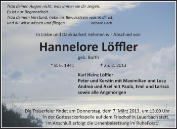 Traueranzeige von Hannelore Löffler von Odenwälder Echo