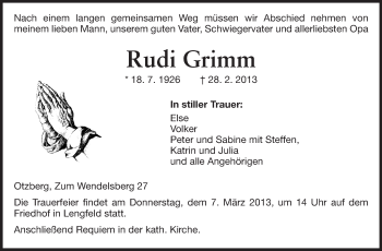 Traueranzeige von Volker Grimm von Echo-Zeitungen (Gesamtausgabe)
