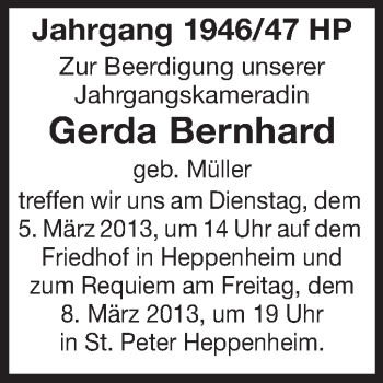 Traueranzeige von Gerda Bernhard von Starkenburger Echo