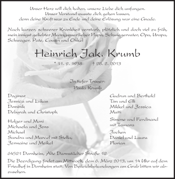 Traueranzeige von Heinrich Krumb von Rüsselsheimer Echo, Groß-Gerauer-Echo, Ried Echo