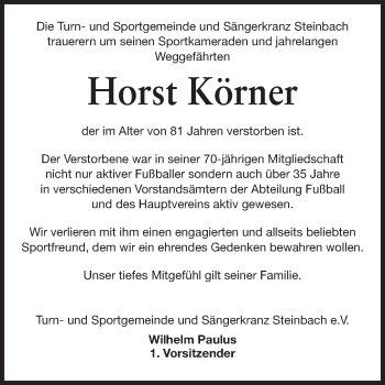 Traueranzeige von Horst Körner von Odenwälder Echo