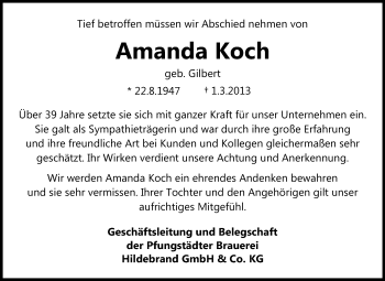 Traueranzeige von Amanda Koch von Echo-Zeitungen (Gesamtausgabe)