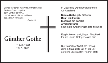 Traueranzeige von Günther Gothe von Echo-Zeitungen (Gesamtausgabe)