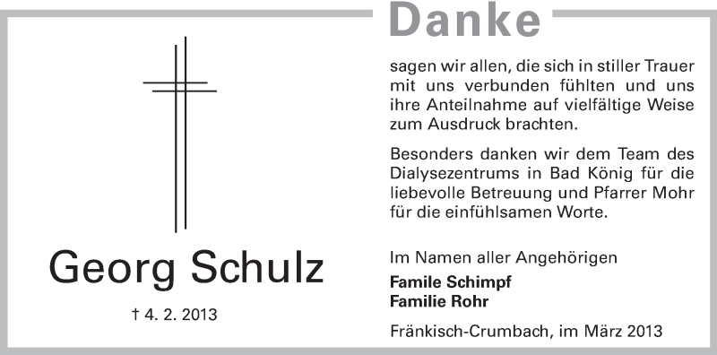  Traueranzeige für Georg Schulz vom 09.03.2013 aus Odenwälder Echo