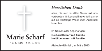 Traueranzeige von Marie Scharf von Echo-Zeitungen (Gesamtausgabe)