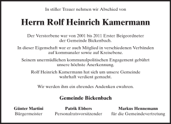 Traueranzeige von Rolf Heinrich Kamermann von Echo-Zeitungen (Gesamtausgabe)