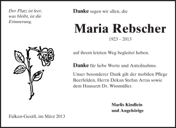 Traueranzeige von Maria Rebscher von Odenwälder Echo