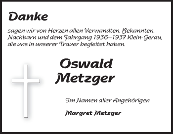 Traueranzeige von Oswald Metzger von Rüsselsheimer Echo, Groß-Gerauer-Echo, Ried Echo