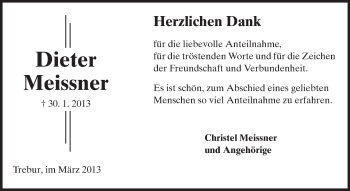 Traueranzeige von Dieter Meissner von Rüsselsheimer Echo, Groß-Gerauer-Echo, Ried Echo