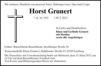 Traueranzeige von Horst Grunert von Rüsselsheimer Echo, Groß-Gerauer-Echo, Ried Echo