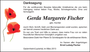 Traueranzeige von Gerda Margarete Fischer von Echo-Zeitungen (Gesamtausgabe)