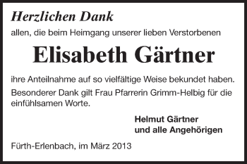 Traueranzeige von Elisabeth Gärtner von Starkenburger Echo