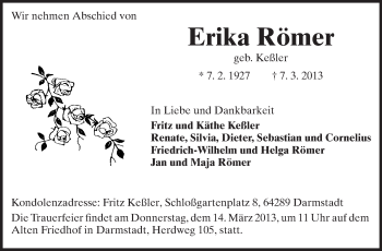Traueranzeige von Erika Römer von Echo-Zeitungen (Gesamtausgabe)