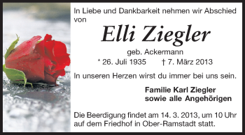 Traueranzeige von Elli Ziegler von Echo-Zeitungen (Gesamtausgabe)