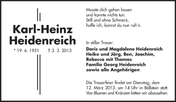 Traueranzeige von Karl-Heinz Heidenreich von Odenwälder Echo