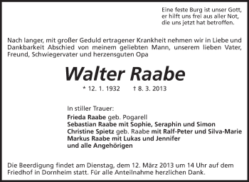 Traueranzeige von Walter Raabe von Rüsselsheimer Echo, Groß-Gerauer-Echo, Ried Echo