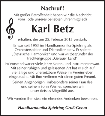 Traueranzeige von Karl Betz von Rüsselsheimer Echo, Groß-Gerauer-Echo, Ried Echo