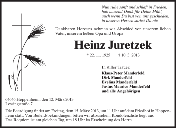 Traueranzeige von Heinz Juretzek von Starkenburger Echo