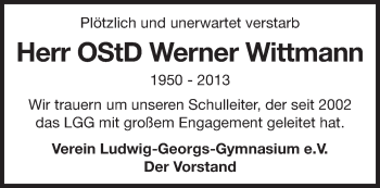 Traueranzeige von Werner Wittmann von Echo-Zeitungen (Gesamtausgabe)