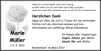 Traueranzeige von Marie Müller von Odenwälder Echo