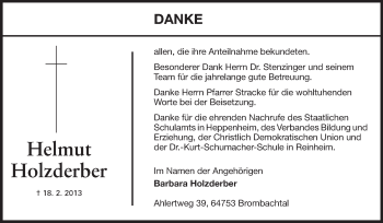 Traueranzeige von Helmut Holzderber von Echo-Zeitungen (Gesamtausgabe)