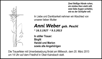 Traueranzeige von Anni Weber von Odenwälder Echo