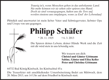Traueranzeige von Philipp Schäfer von Odenwälder Echo