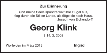 Traueranzeige von Georg Klink von Rüsselsheimer Echo, Groß-Gerauer-Echo, Ried Echo
