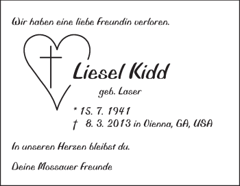 Traueranzeige von Liesel Kidd von Odenwälder Echo
