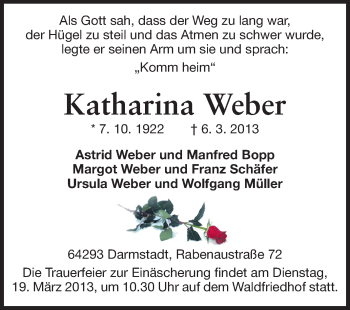 Traueranzeige von Katharina Weber von Echo-Zeitungen (Gesamtausgabe)