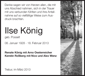 Traueranzeige von Ilse König von Rüsselsheimer Echo, Groß-Gerauer-Echo, Ried Echo
